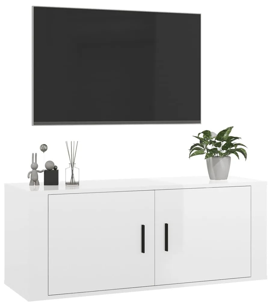 Móvel de TV de parede 100x34,5x40 cm branco brilhante