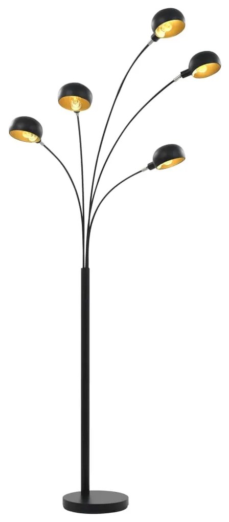 Candeeiro de pé alto 200 cm 5 x E14 preto e dourado