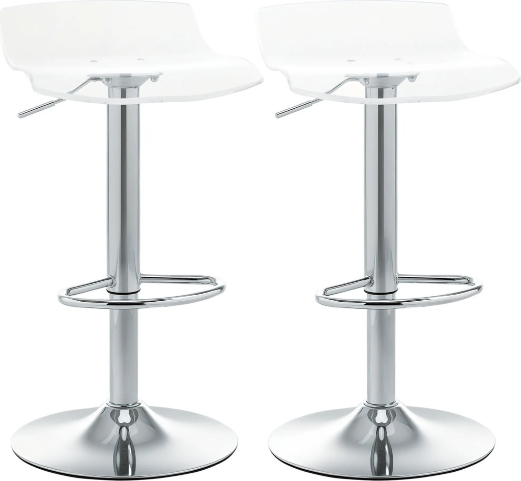 Conjunto de 2 bancos de bar com assento em acrílico e base em metal - giratórios a 360° - altura ajustável - transparentes
