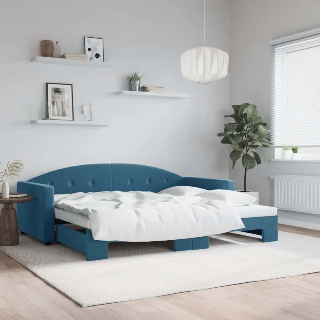 vidaXL Sofá-cama com gavetão 90x200 cm veludo azul