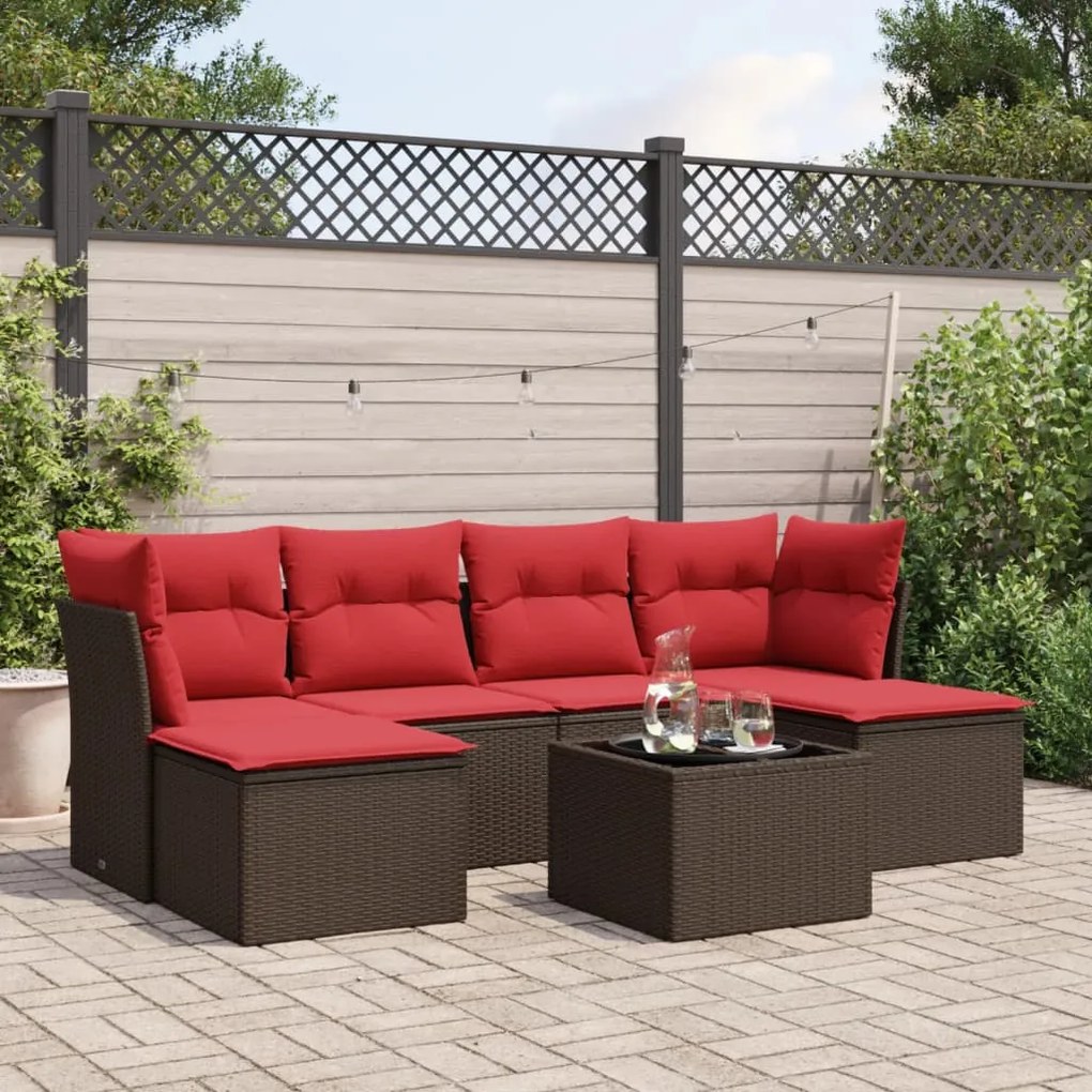 vidaXL 7 pcs conjunto de sofás jardim c/ almofadões vime PE castanho