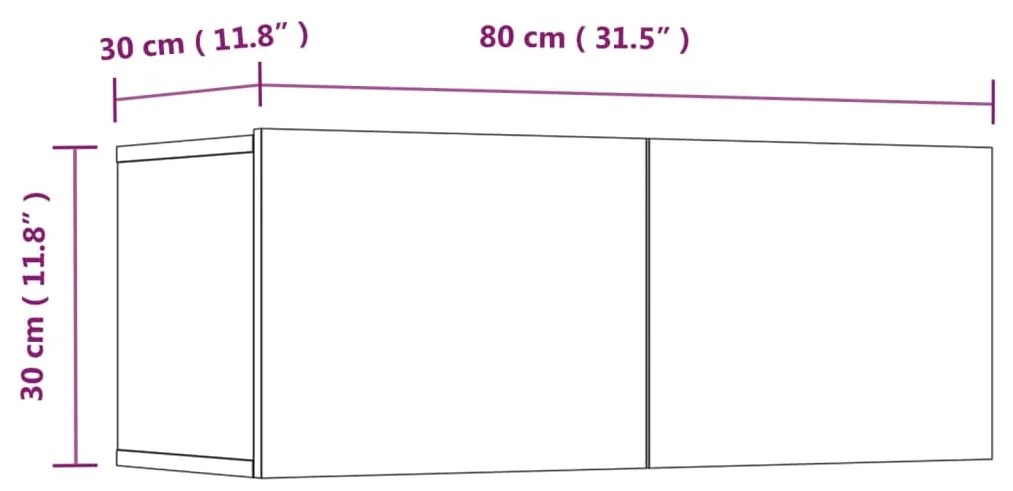 Móveis de TV 2pcs 80x30x30 cm derivados de madeira preto