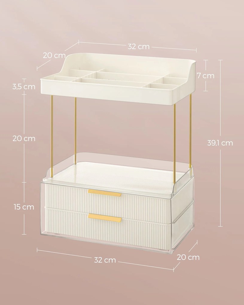 Organizador de maquilhagem 4 níveis 20 x 32 x 39,1 cm, branco