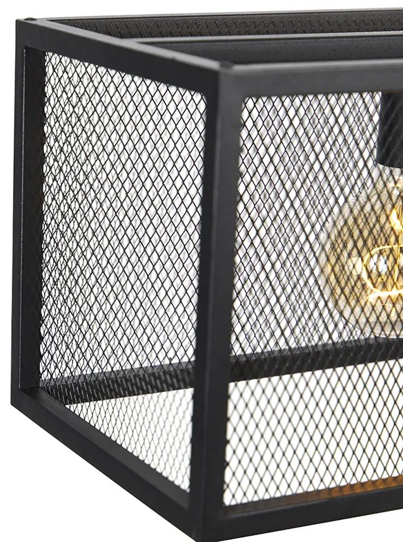 Candeeiro de suspensão industrial preto 118 cm com malha 4 luzes - Cage Industrial