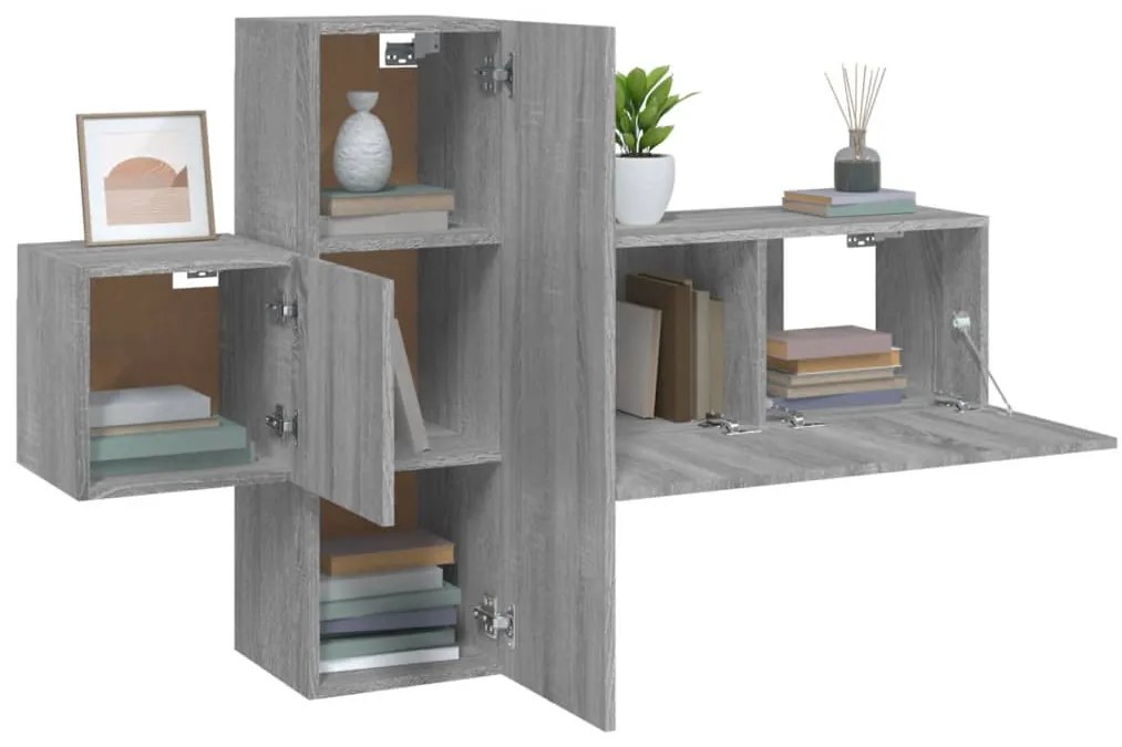 Conjunto móveis de TV 3 pcs madeira processada sonoma cinza