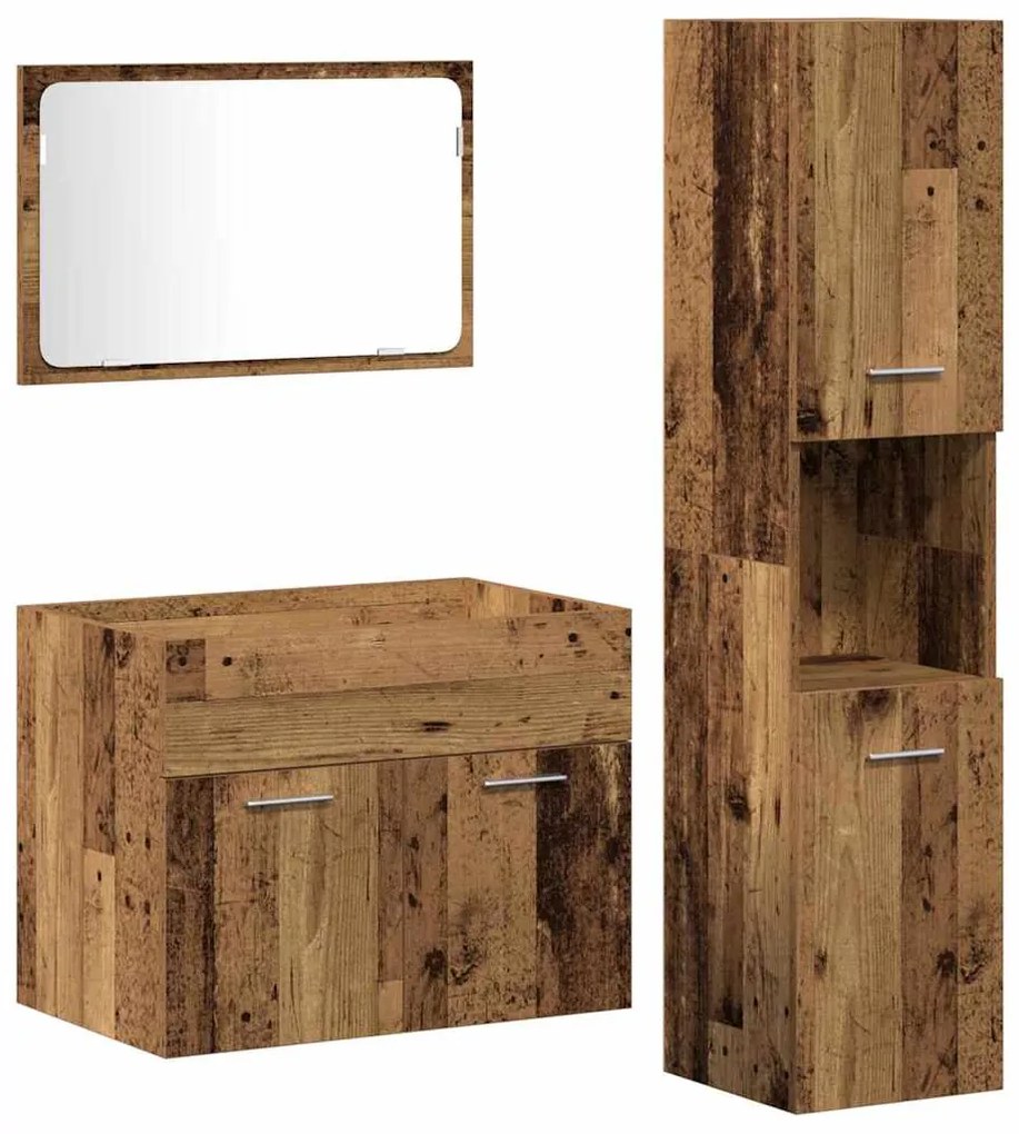 Conjunto de Móveis para Banheiro de 3 Peças Madeira Velha