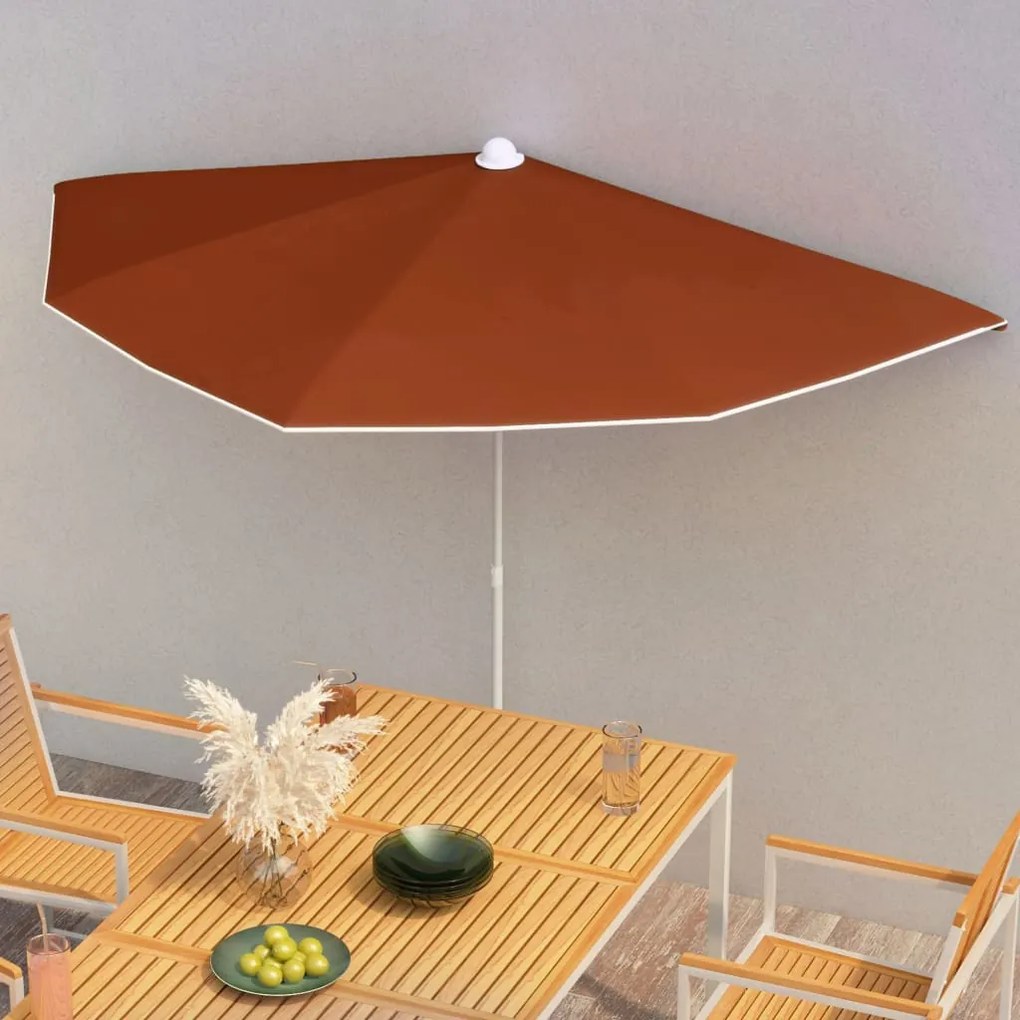 vidaXL Guarda-sol semicircular com mastro 180x90 cm terracota