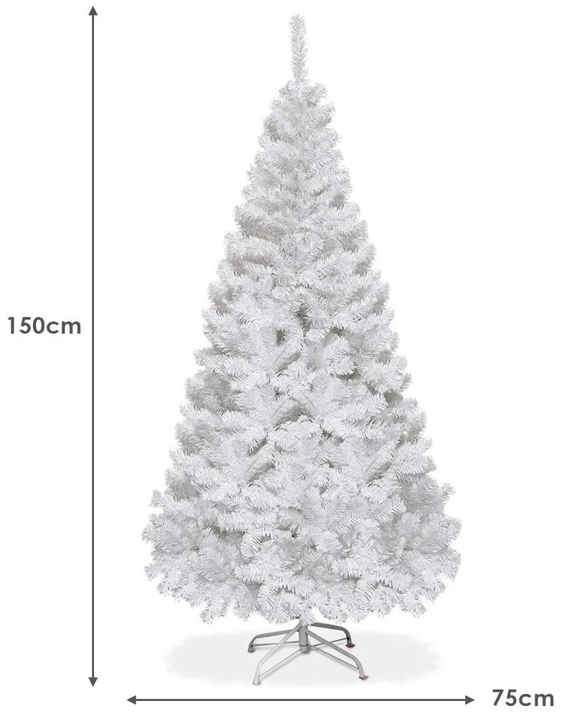 Árvore de Natal Artificial Branca de 150cm com Base Metálica Material PVC Decoração de Festa Branca