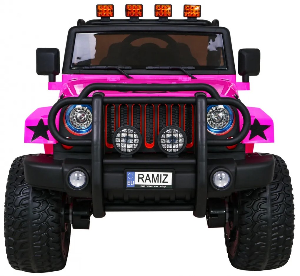 Jipe elétrico para Crianças 24V 4x4 2 Lugares The Monster Jeep Rodas de EVA, Assento de couro Rosa