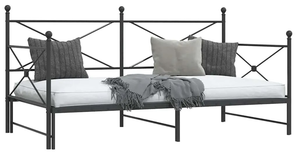 Cama de dia com gavetão sem colchão 100x200 cm aço preto