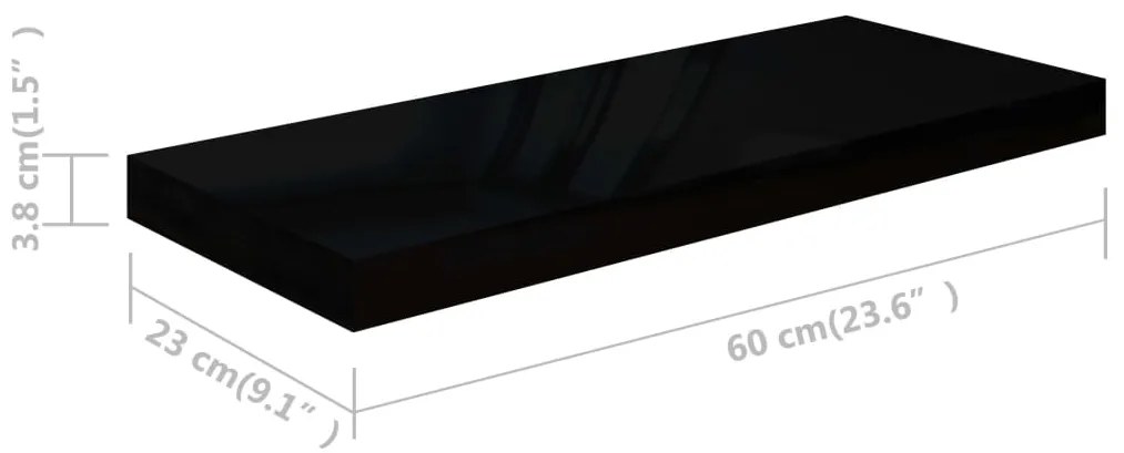 Prateleira de parede suspensa 60x23,5x3,8 cm MDF preto