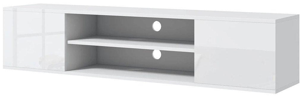 HOMCOM Móvel Bancada de TV Suspenso Estilo Contemporâneo 2 Armários 2 Prateleiras Centrais e 2 Passa Cabos 140x30x30 cm Branco | Aosom Portugal