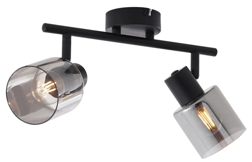 Candeeiro de Teto Moderno Preto com Vidro Fumê Redondo 2 Focos - Cilin