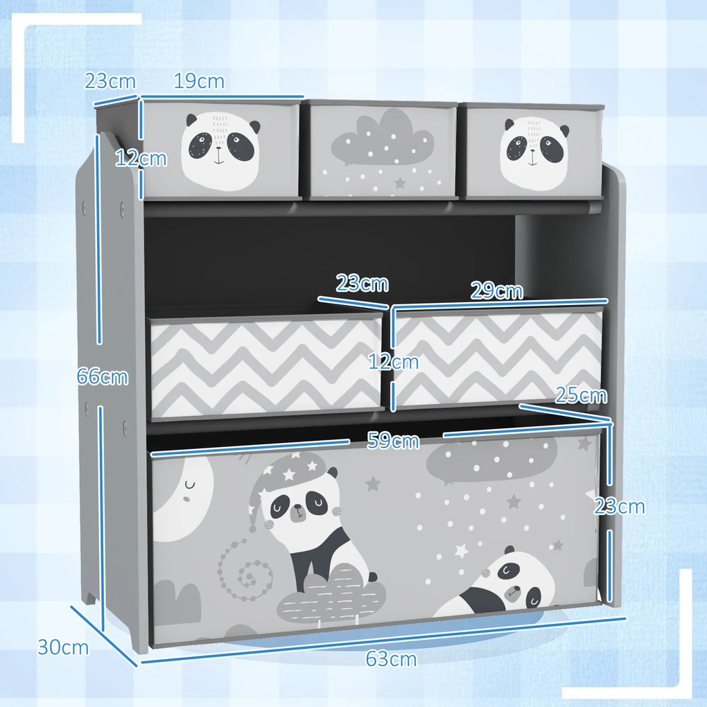 Estante para Brinquedos com 6 Caixas de Tecido não Tecido Amovíveis Organizador de Brinquedos 63x30x66 cm Cinza
