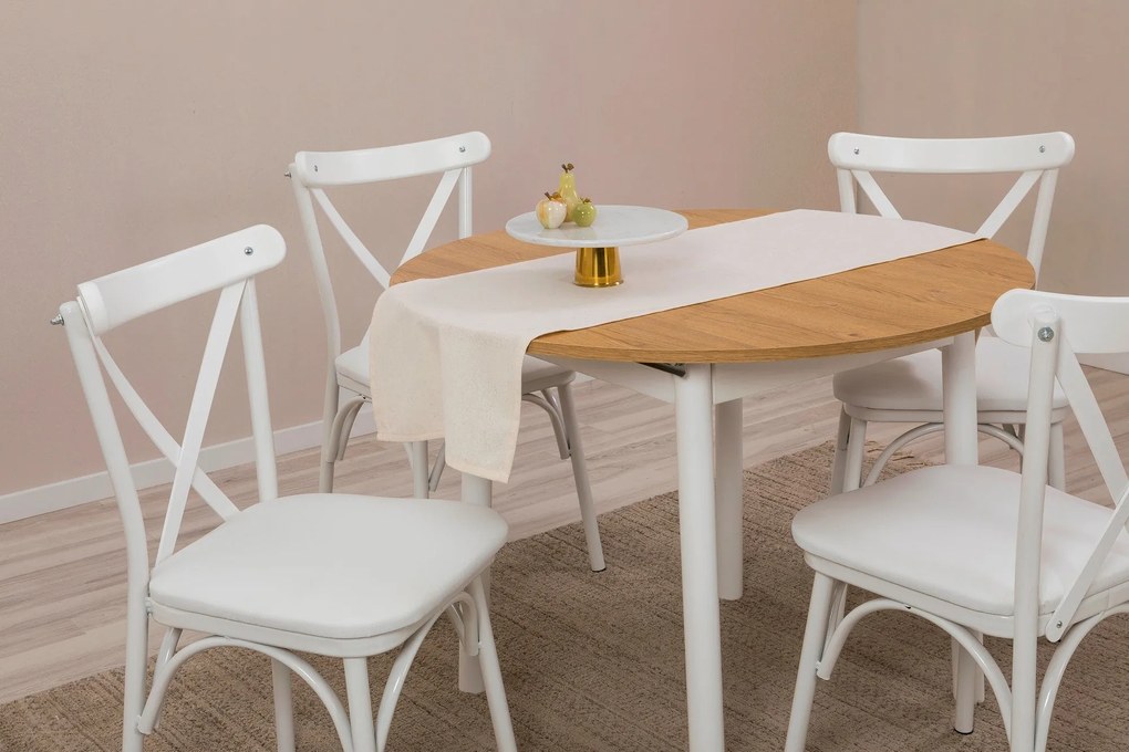 Conjunto de Mesa de Jantar Extensível Oliver – Branco Carvalho – Mesa: