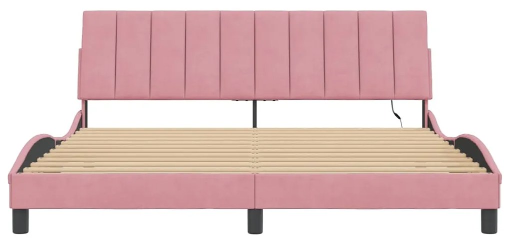 Estrutura de cama c/ luzes LED 180x200 cm veludo rosa