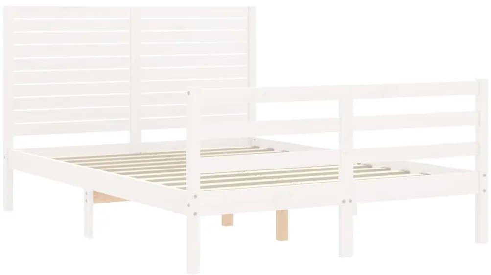 Estrutura de cama de casal c/ cabeceira madeira maciça branco