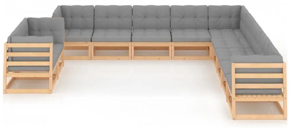 11 pcs conjunto lounge de jardim c/ almofadões pinho maciço