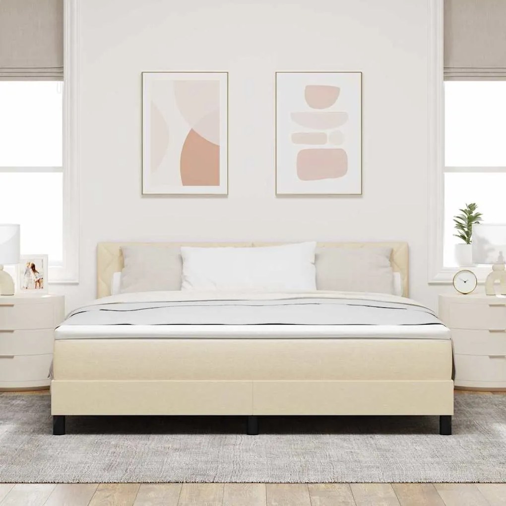 Cama Box com Colchão &amp; LED Creme 180x200 cm Tecido