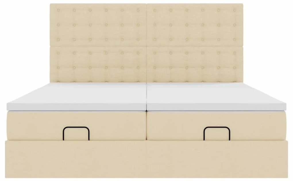 Estrutura de cama otomana com colchões tecido creme 200x200cm
