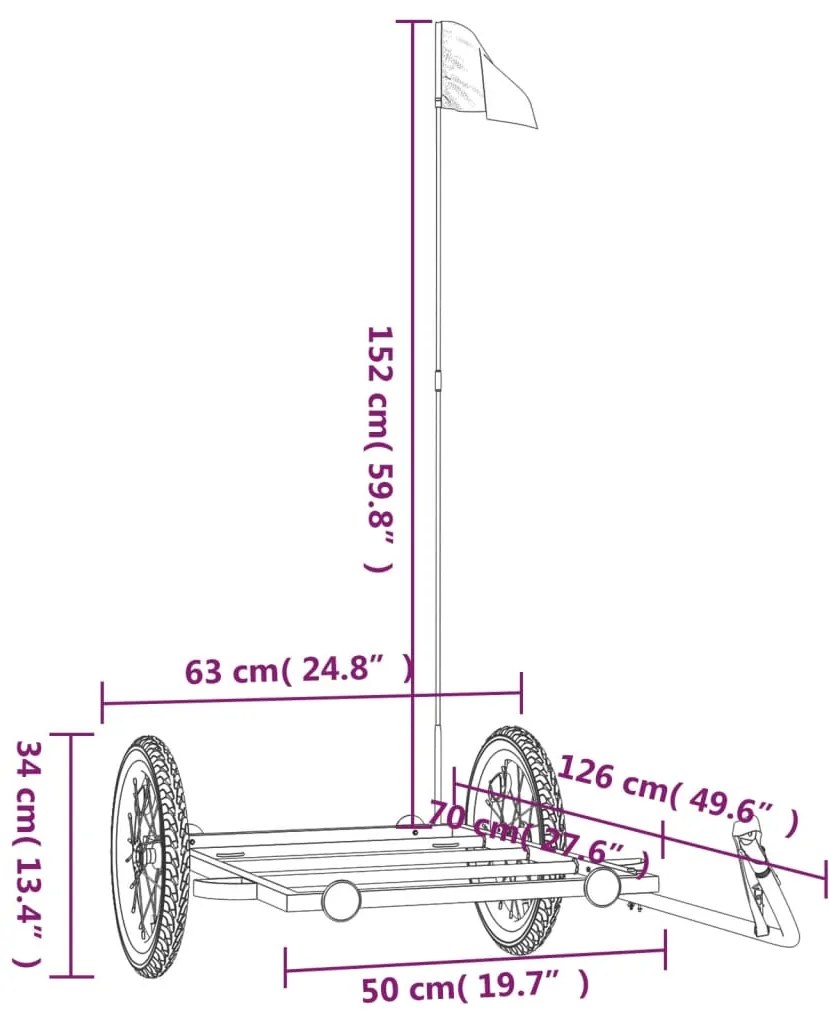 Reboque para bicicleta 126x63x34 cm ferro preto