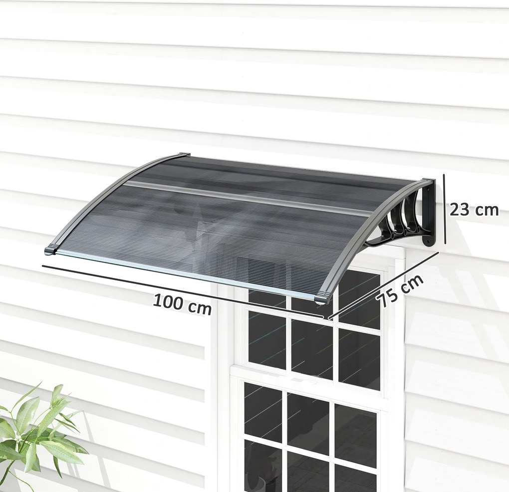 Marquise para Portas e Janelas 100x75x23 cm Marquise de Proteção contra Sol e Chuva com Cobertura de Policarbonato Preto