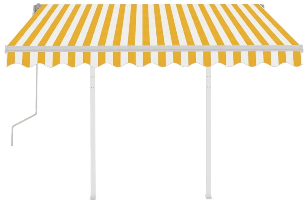 Toldo retrátil manual com postes 3,5x2,5 m amarelo e branco