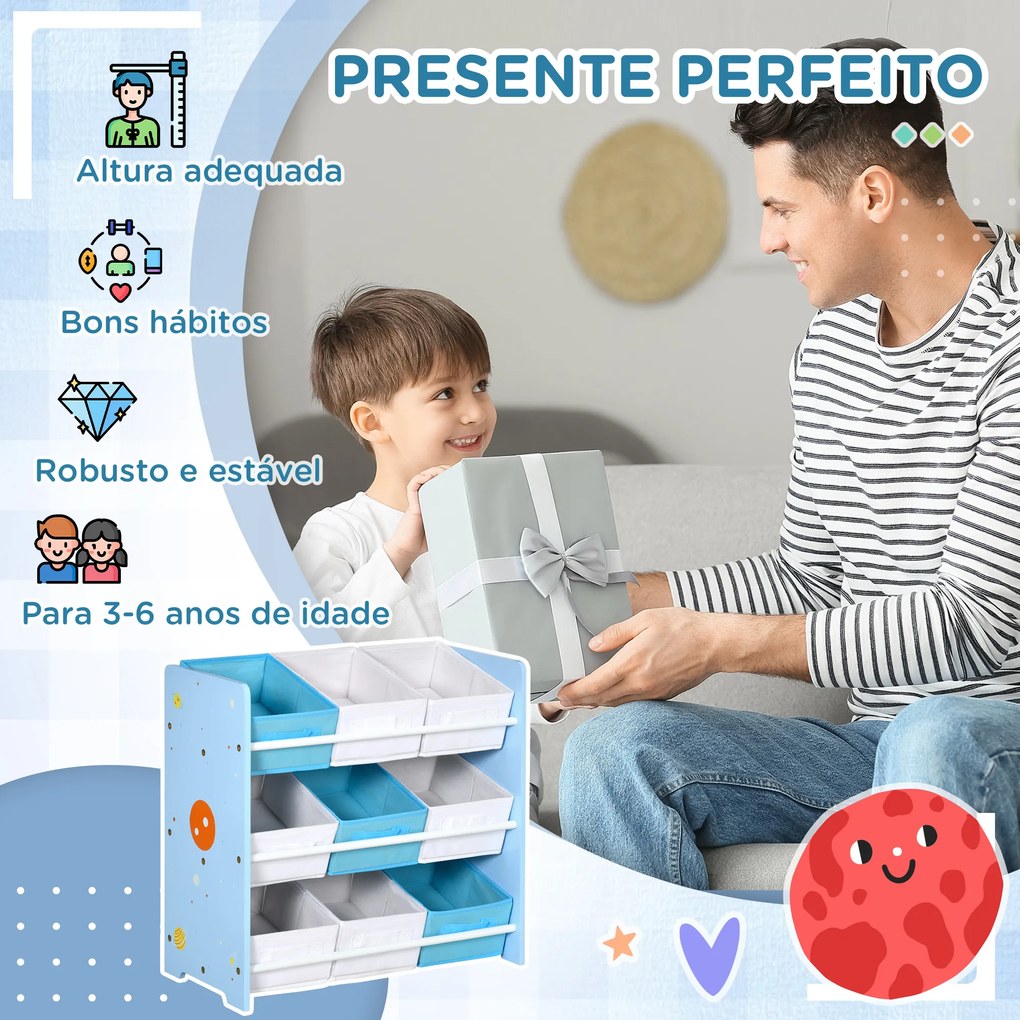 Estante para Brinquedos com 9 Caixas de Tecido não Tecido Amovíveis Organizador de Brinquedos 63x30x60 cm Azul