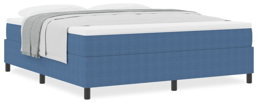 Cama Box com Colchão Azul, Super King, em Tecido Corduroy