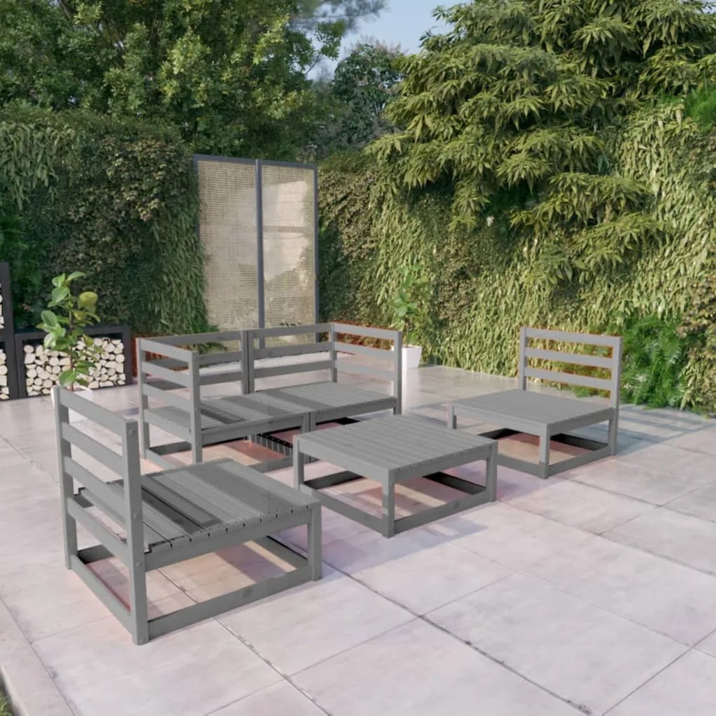 vidaXL 5 pcs conjunto lounge de jardim pinho maciço cinzento