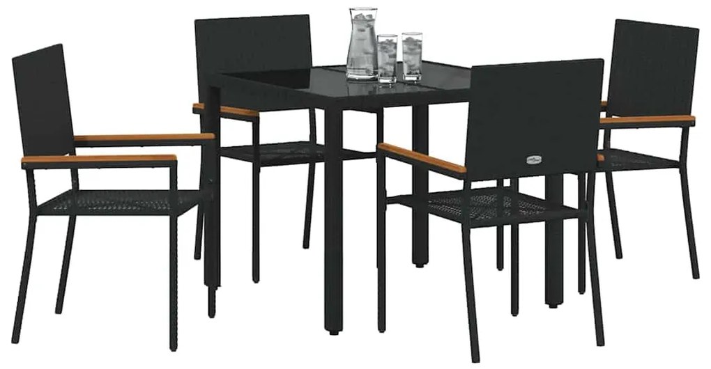 Conjunto de Jantar de Jardim vidaXL de 5 Peças Preto Rattan Polimérico