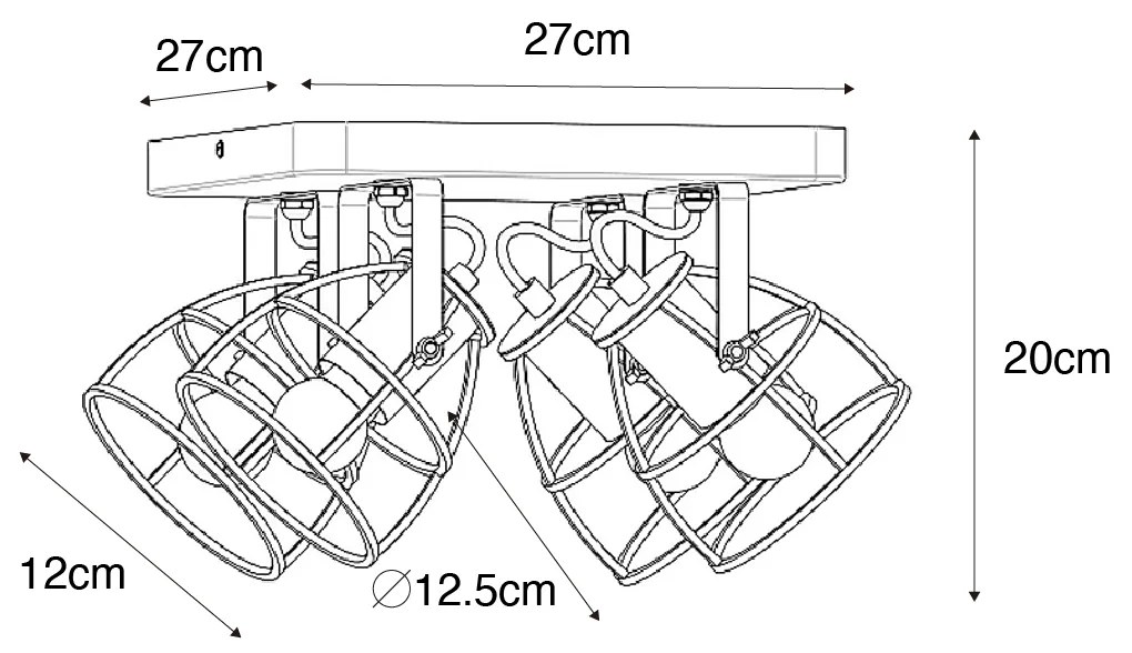 Candeeiro de teto industrial madeira com cinzento escuro ajustável 4 luzes - Arthur