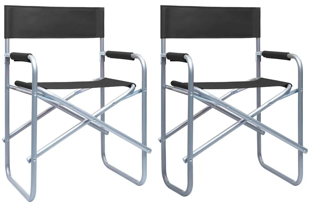 Cadeiras de realizador 2 pcs aço preto