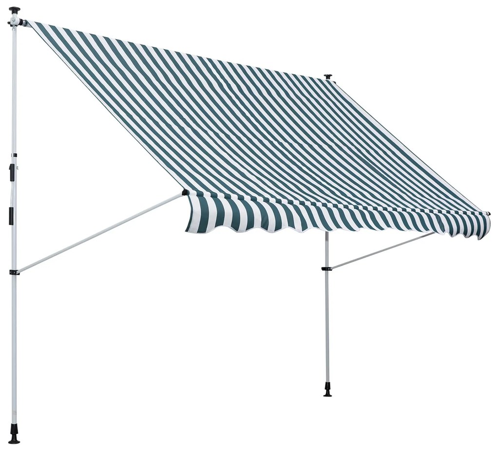 Outsunny Toldo Manual Retrátil para Exterior 300x150x170-280cm Toldo Enrolável Altura Ajustável com Manivela Proteção Solar para Terraço Balcão Jardim Verde