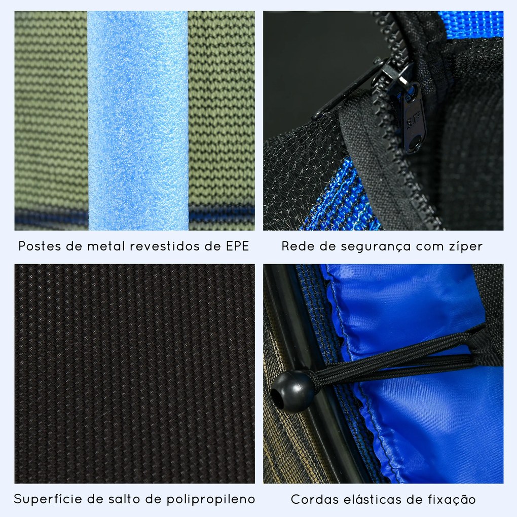 Trampolim para Crianças com Rede de Segurança e Estrutura de Aço para Interiores e Exteriores Carga 50 kg Ø163x190 cm Azul