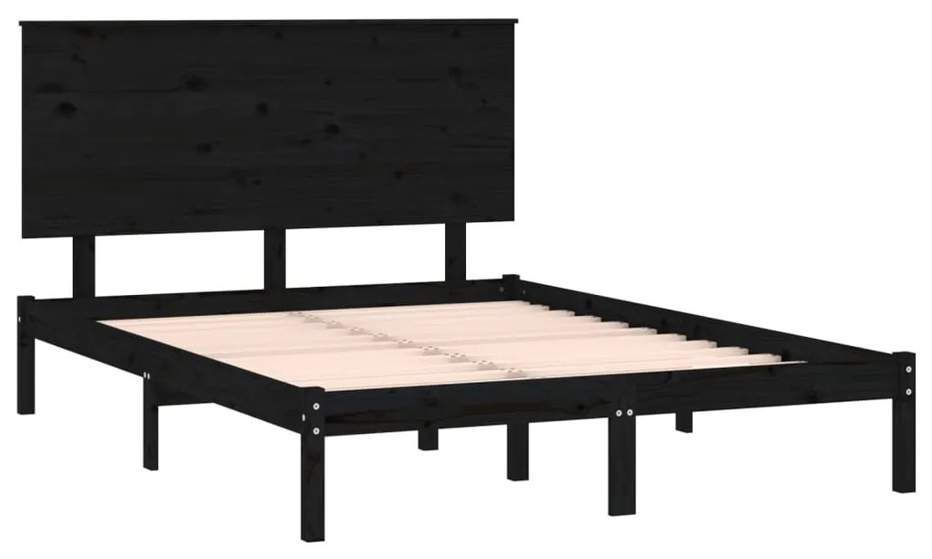 Estrutura de cama 140x190 cm madeira de pinho maciça preto