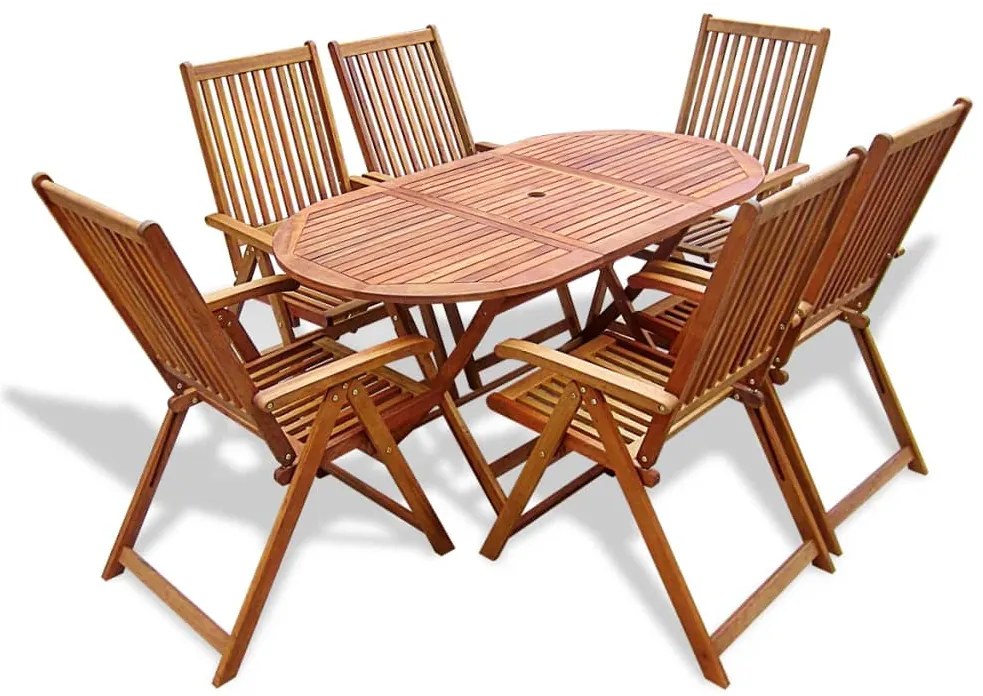 7 pcs conjunto de jantar exterior madeira acácia maciça