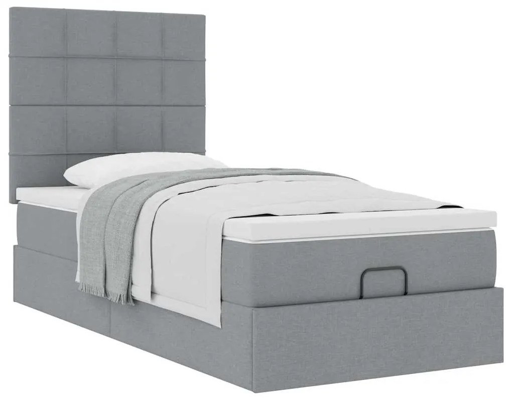 Cama otomana com colchão 100x200 cm tecido cinzento claro