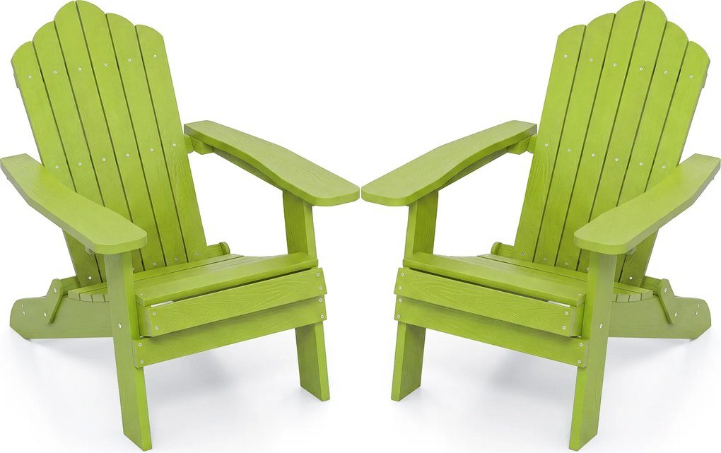 Conjunto de 2 Cadeiras de Jardim Adirondack Dobráveis, 88 x 77 x 95 cm, Apoios de Braços Largos, Verde