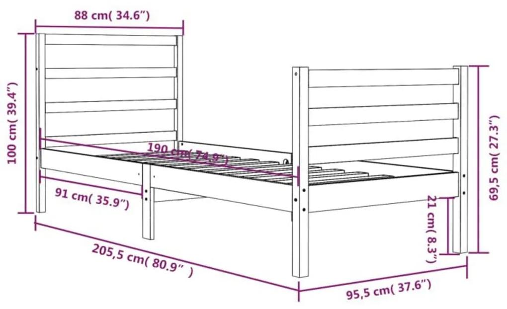 Estrutura de cama 90x200 cm madeira de pinho maciça preto