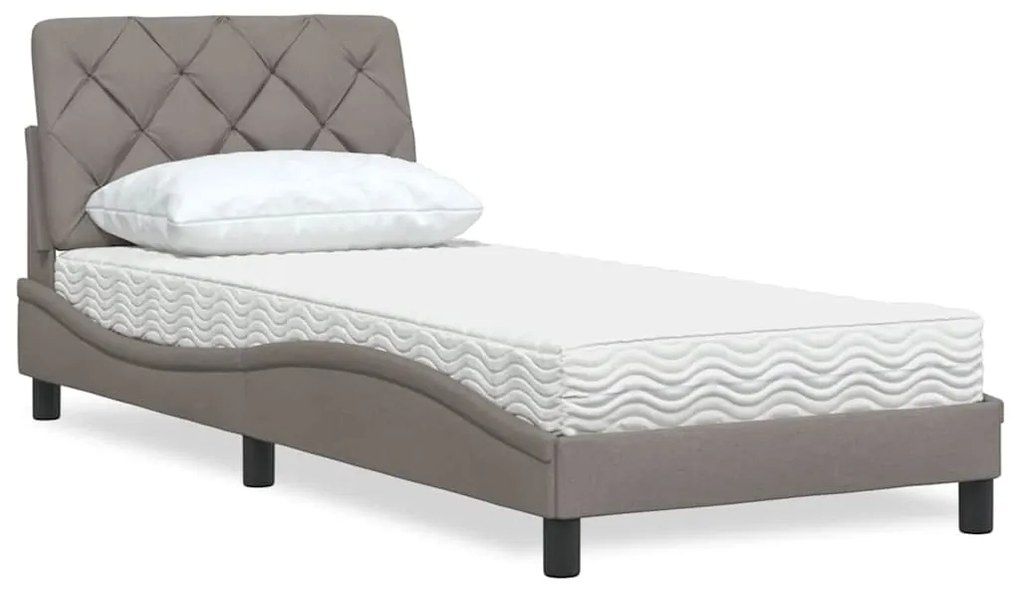 vidaXL Cama com colchão 80x200 cm tecido castanho-acinzentado