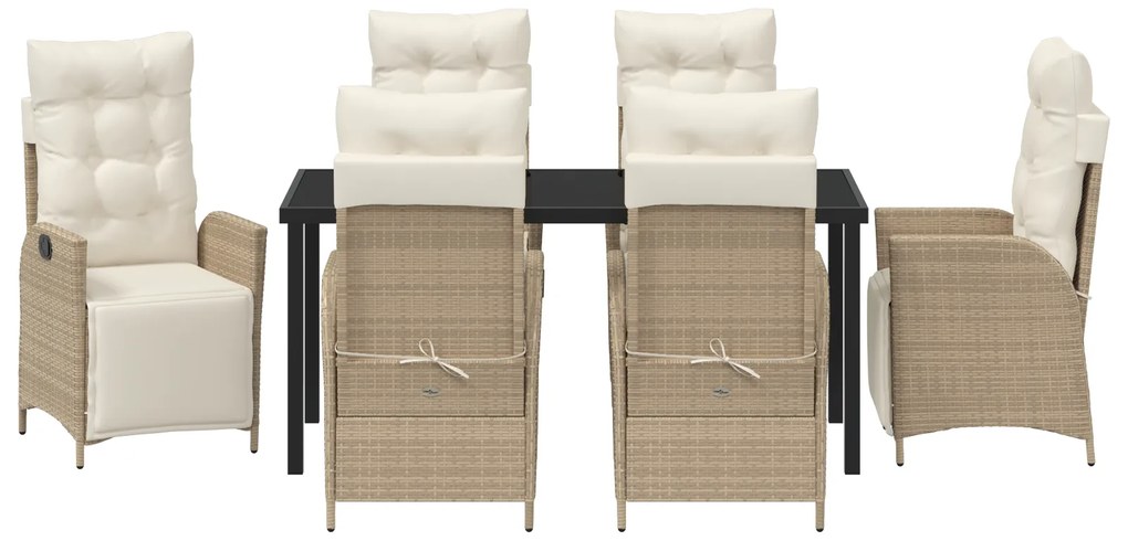 Conjunto de Jantar de Jardim de 7 Peças Bege Rattan Poly