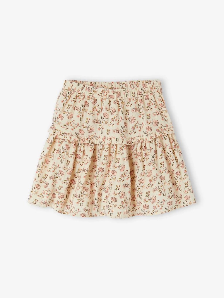 Agora -25% | Saia às flores, em gaze de algodão, para menina branco estampado