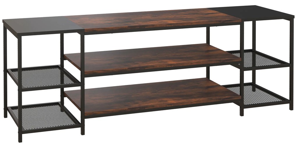 HOMCOM Móvel de TV para Televisores de até 65 Polegadas com 6 Prateleiras Abertas Estilo Industrial 140x40x50cm Marrom e Preto | Aosom Portugal