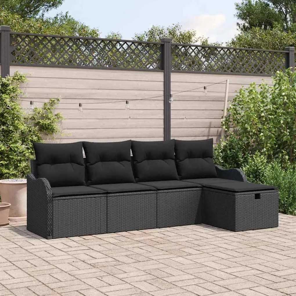 vidaXL Conjunto de Sofá de Jardim Manual 5 pcs Preto Rattan Sintético