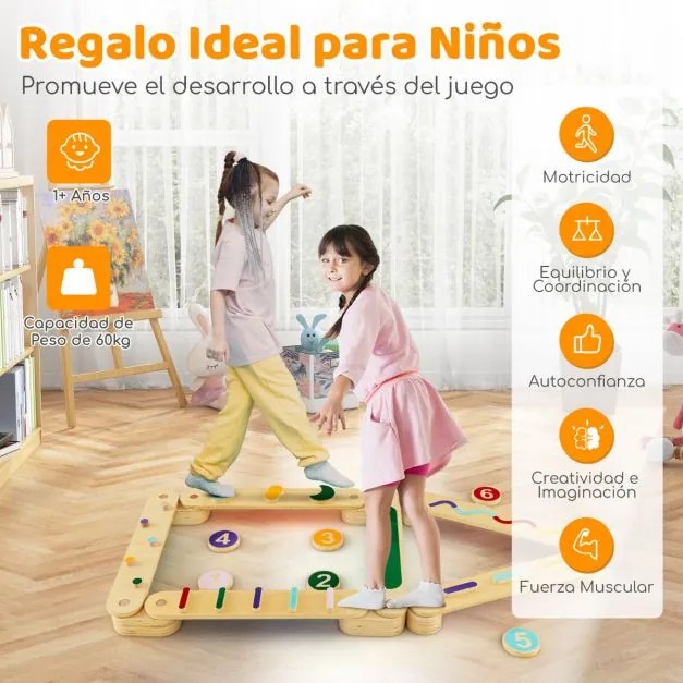 Conjunto de traves de equilíbrio Montessori com pedras para mais de 1 criança Traves de equilíbrio em madeira para coordenação e capacidades motoras