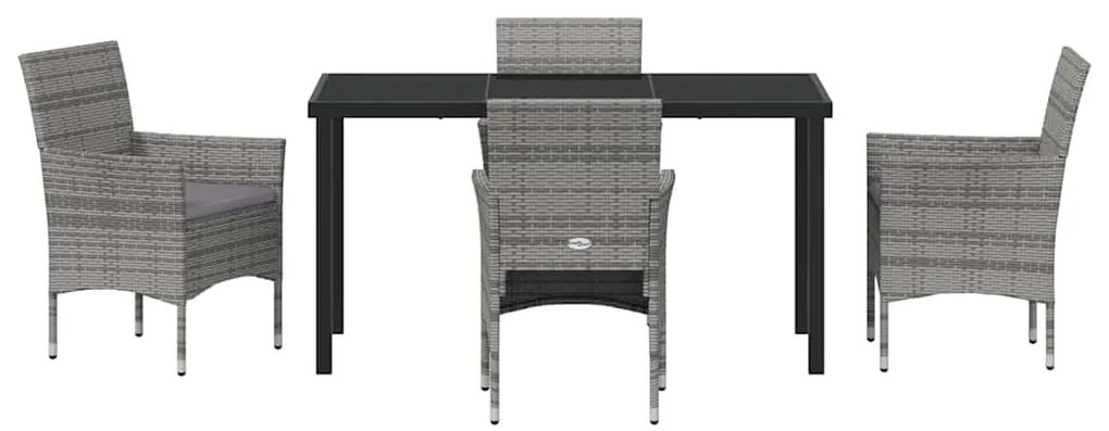 Conjunto de Jantar para Jardim de 5 Peças em Rattan Sintético Cinza