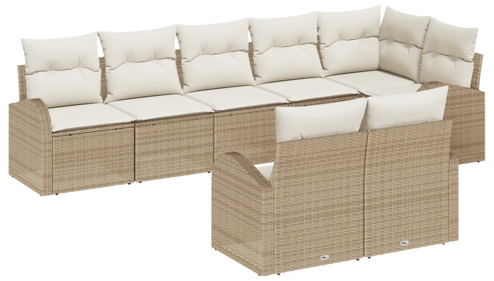 Conjunto de Sofá de Jardim vidaXL 8 Peças com Almofadas Bege Rattan Poliéster