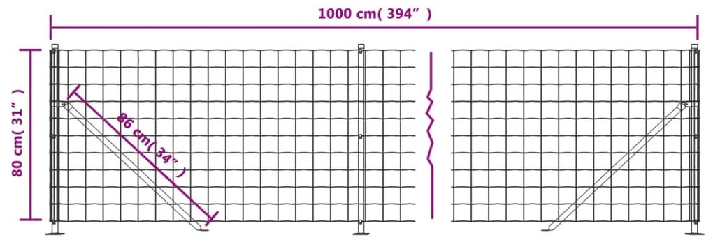 Cerca de malha de arame com flange 0,8x10 m verde