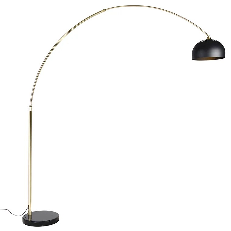 Candeeiro de pé arco moderno em latão com base em mármore e cúpula preta 32,5 cm - XXL Moderno